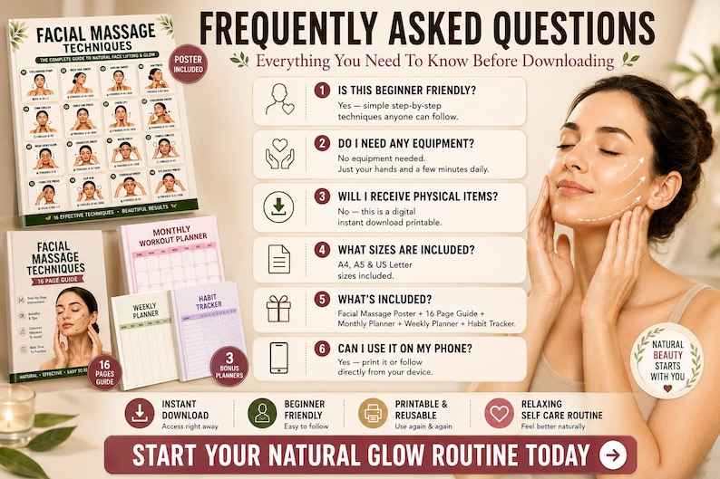 Facial Massage Techniques Printable | Lymphatic Drainage & Face Yoga Guide — original Etsy mockup 6