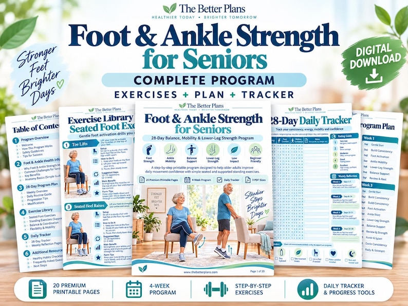 28 Day Foot & Ankle Workout for Seniors, Printable Balance Mobility Exercise Plan, Low Impact Senior Fitness PDF with Tracker — original Etsy mockup 2