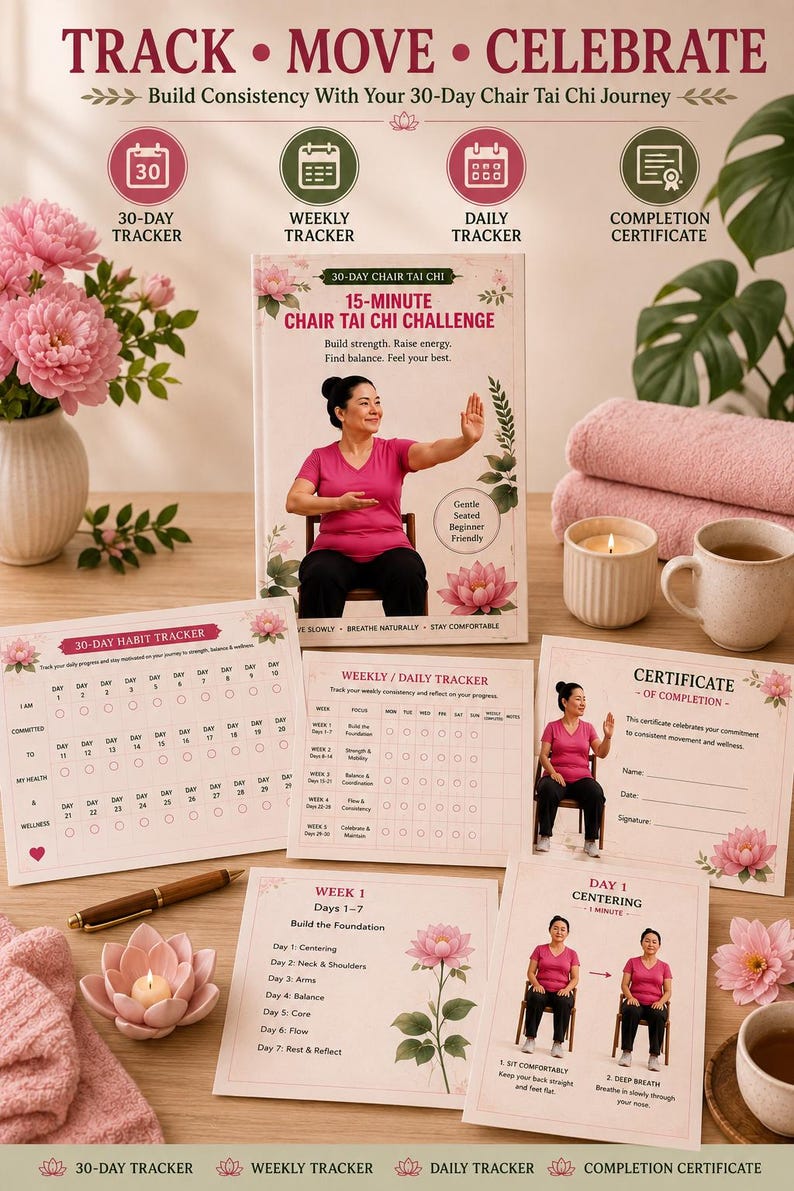 Tai Chi Chair Workout Weight Loss | 30 Day Chair Exercise Plan, Senior Wellness Printable 10 Pages Guide — original Etsy mockup 6