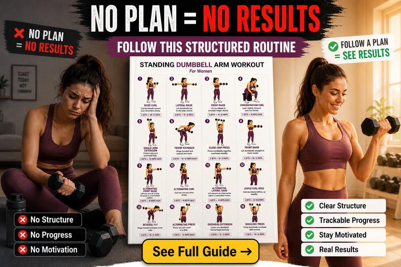 Standing Dumbbell Arm Workout for Women Printable | Upper-Body Strength Chart — original Etsy mockup 3