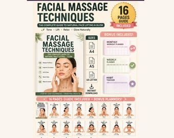 Facial Massage Techniques Guide | Lymphatic Drainage, Face Yoga (Digital Download)