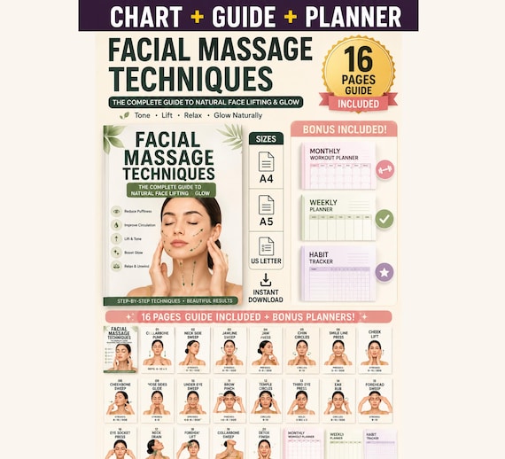 Facial Massage Techniques Printable | Lymphatic Drainage & Face Yoga Guide