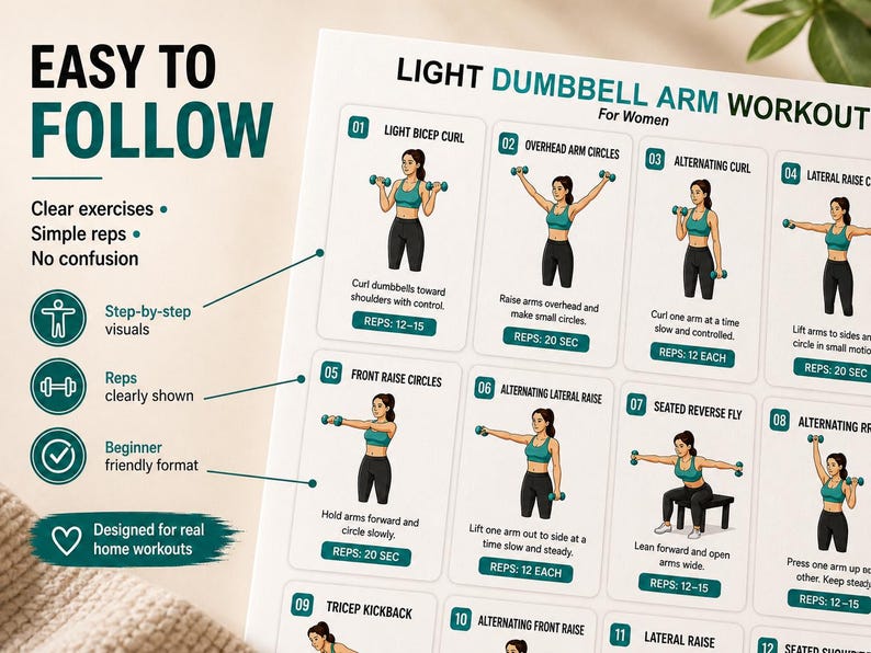 Printable Dumbbell Workout Bundle | Full Body, Arms, Legs, Glutes Exercise Charts (Digital Download) — original Etsy mockup 13