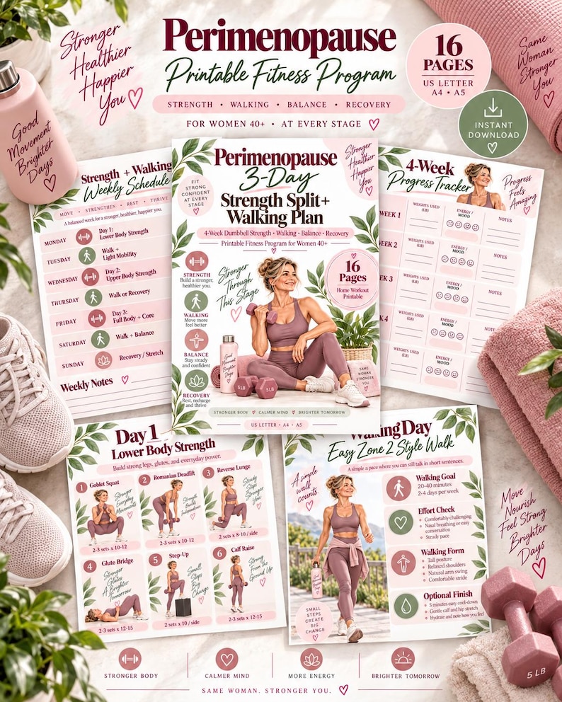 4-Week Perimenopause Dumbbell Workout and Walking Plan — original Etsy mockup 6