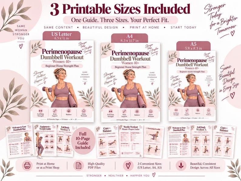 Menopause Strength Training Printable, Beginner Dumbbell Home Workout for Women 40+ — original Etsy mockup 4