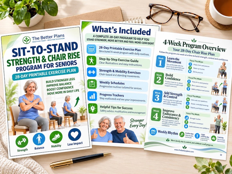 Chair Rise Strength Program for Seniors | Sit to Stand Exercise Plan, 28-Day Printable PDF — original Etsy mockup 3