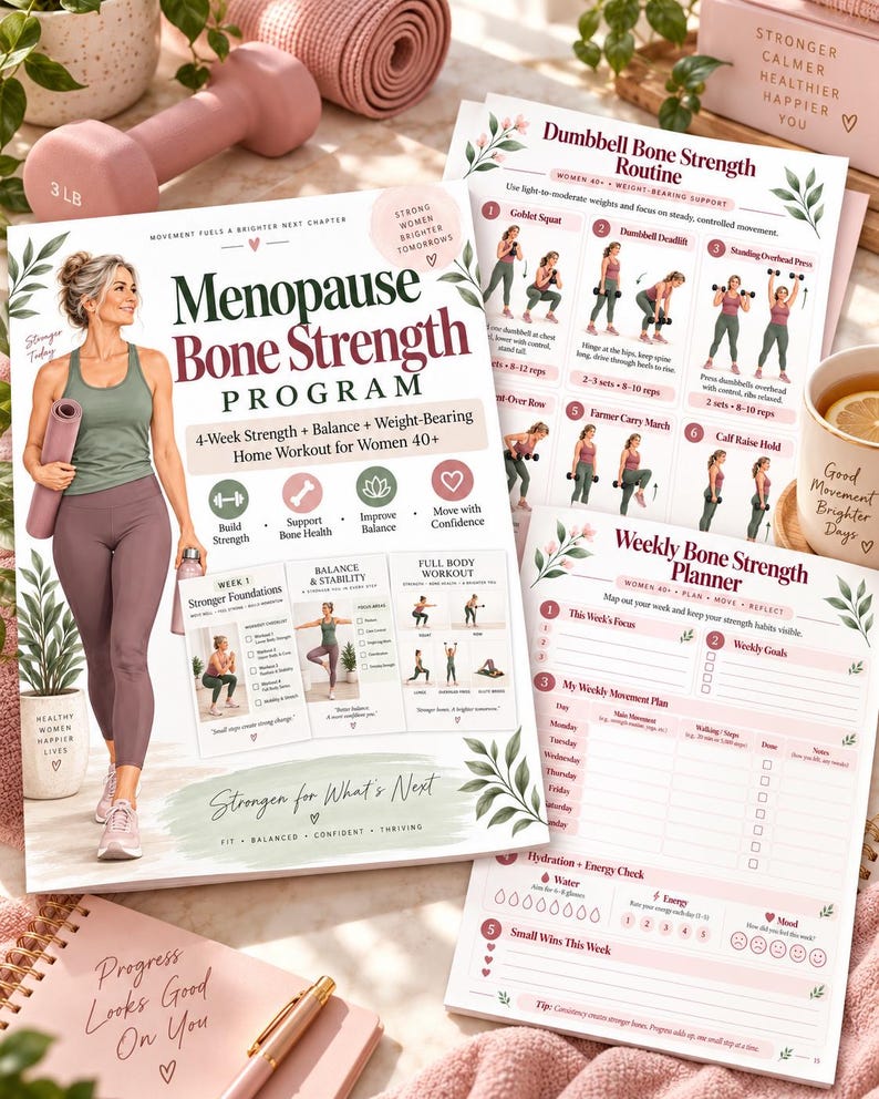 Women 40+ Bone Strength Workout, Menopause Strength Training, Balance, Walking & Mobility Printable — original Etsy mockup 3
