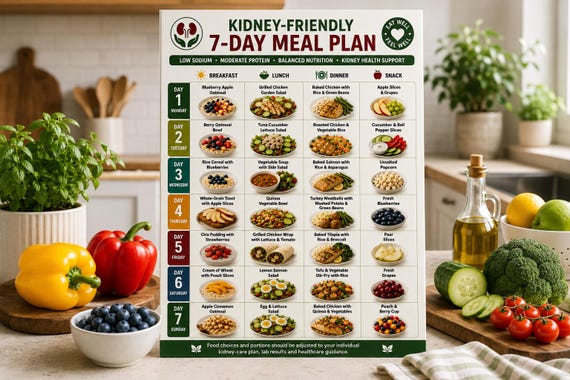 Kidney-Friendly 7-Day Meal Plan, Low Sodium CKD Diet Guide (Digital Download)