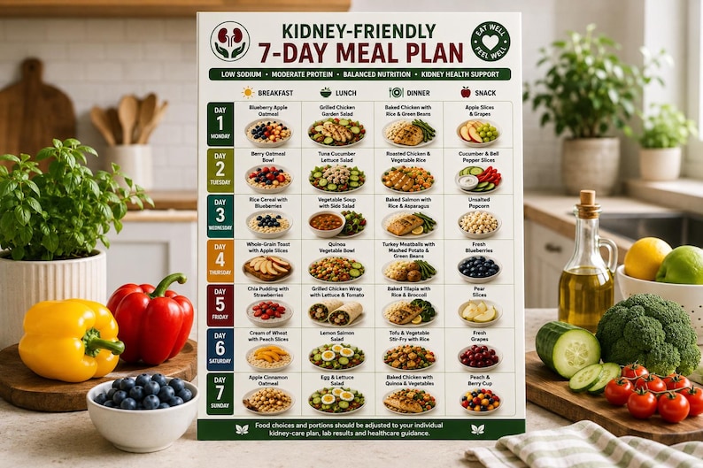 Kidney Friendly 7 Day Meal Plan Printable, Renal Diet Plan PDF, CKD Meal Planner, Low Sodium Weekly Menu, Kidney Disease Diet Chart — original Etsy mockup 5