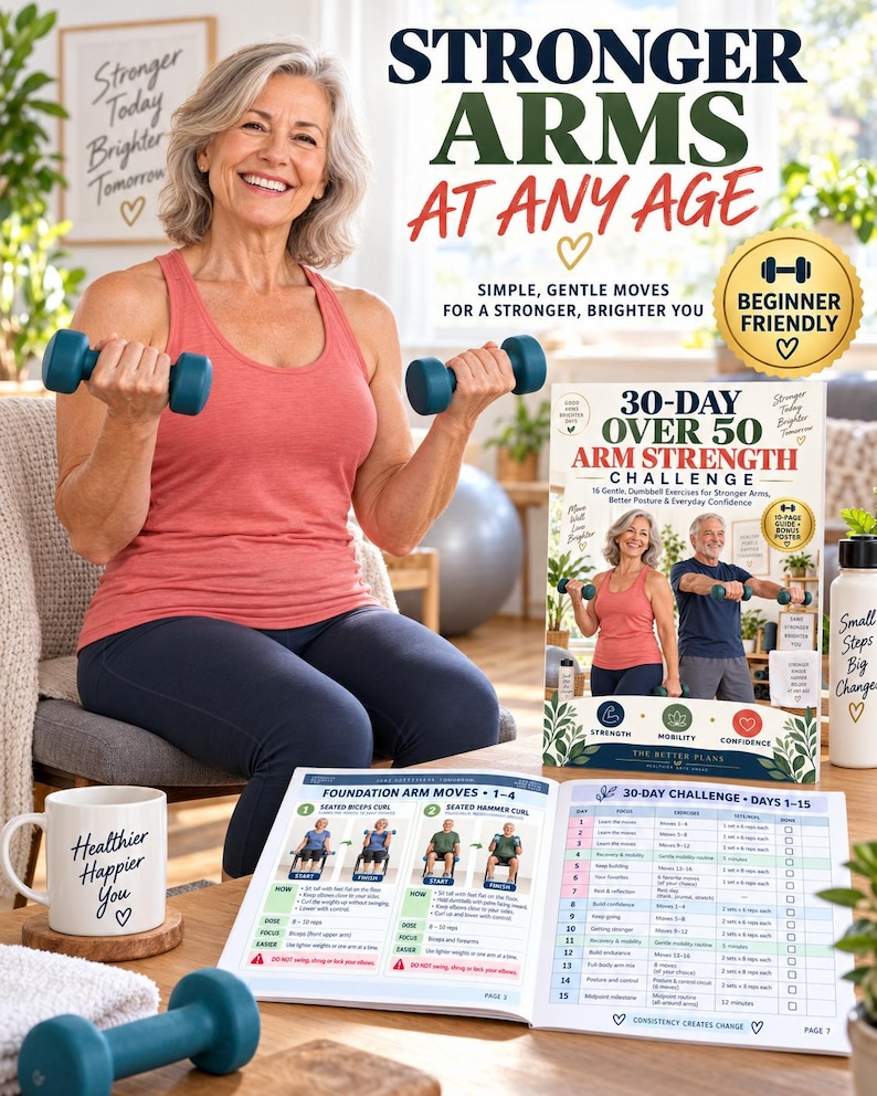 30 Day Over 50 Arm Strength Challenge, Senior Dumbbell Workout, Gentle Arm Exercises, Fitness Tracker & Printable Poster — original Etsy mockup 3