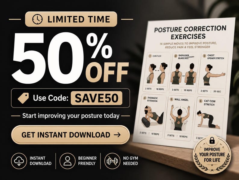 Posture Exercises Printable | Back, Neck & Desk Stretch Chart — original Etsy mockup 8