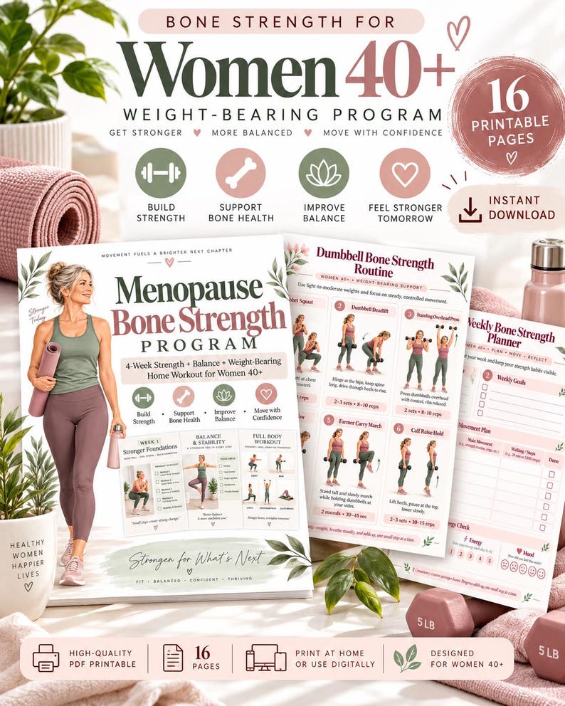 Women 40+ Bone Strength Workout, Menopause Strength Training, Balance, Walking & Mobility Printable — original Etsy mockup 9