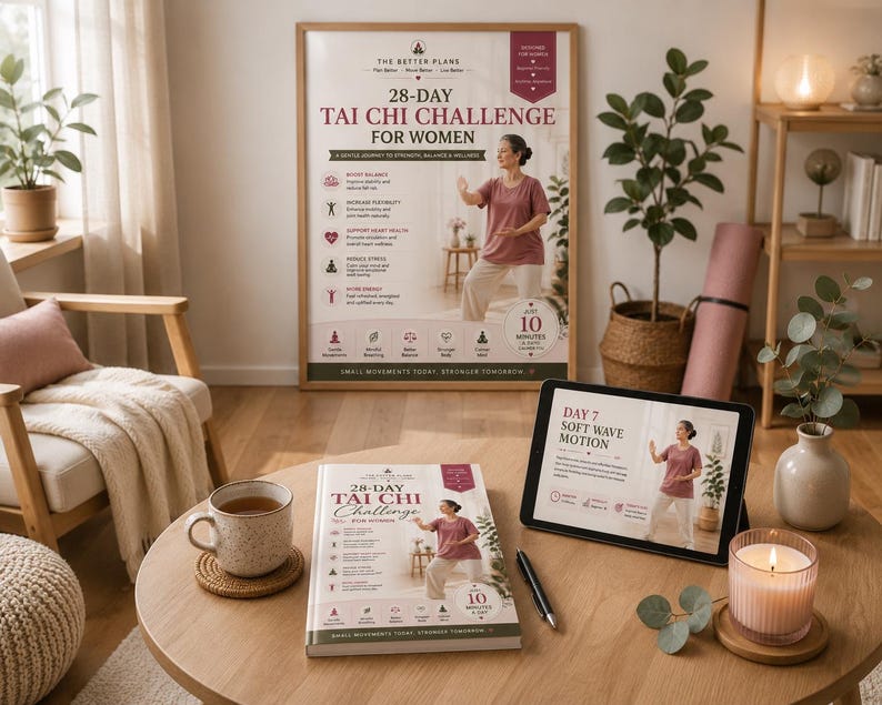 28 Day Tai Chi Challenge for Women ,Exercise Workbook for Seniors, Printable PDF, Gentle Movement and Progress Tracker — original Etsy mockup 10