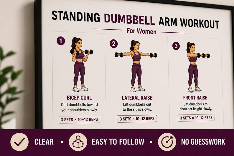 Standing Dumbbell Arm Workout for Women Printable | Upper-Body Strength Chart — original Etsy mockup 4