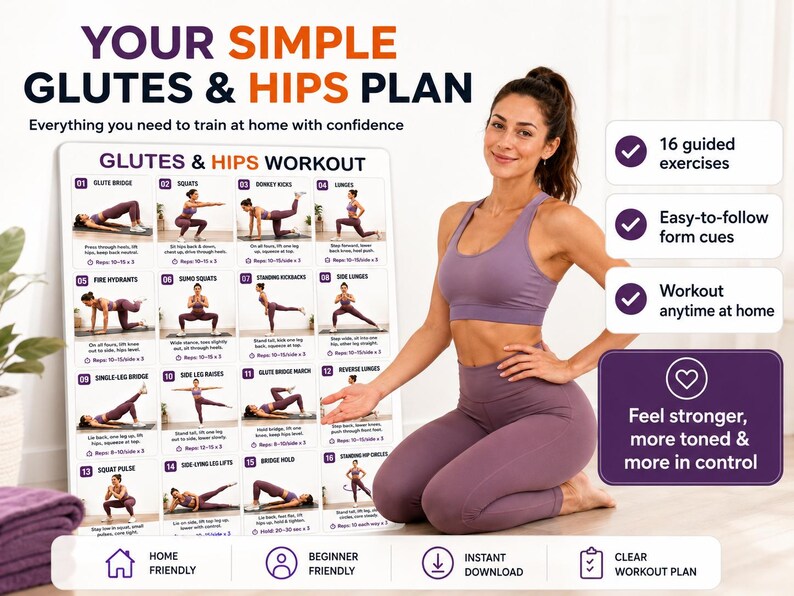 Glutes & Hips Workout Bundle Printable | Lower-Body Exercise Chart Tracker — original Etsy mockup 5