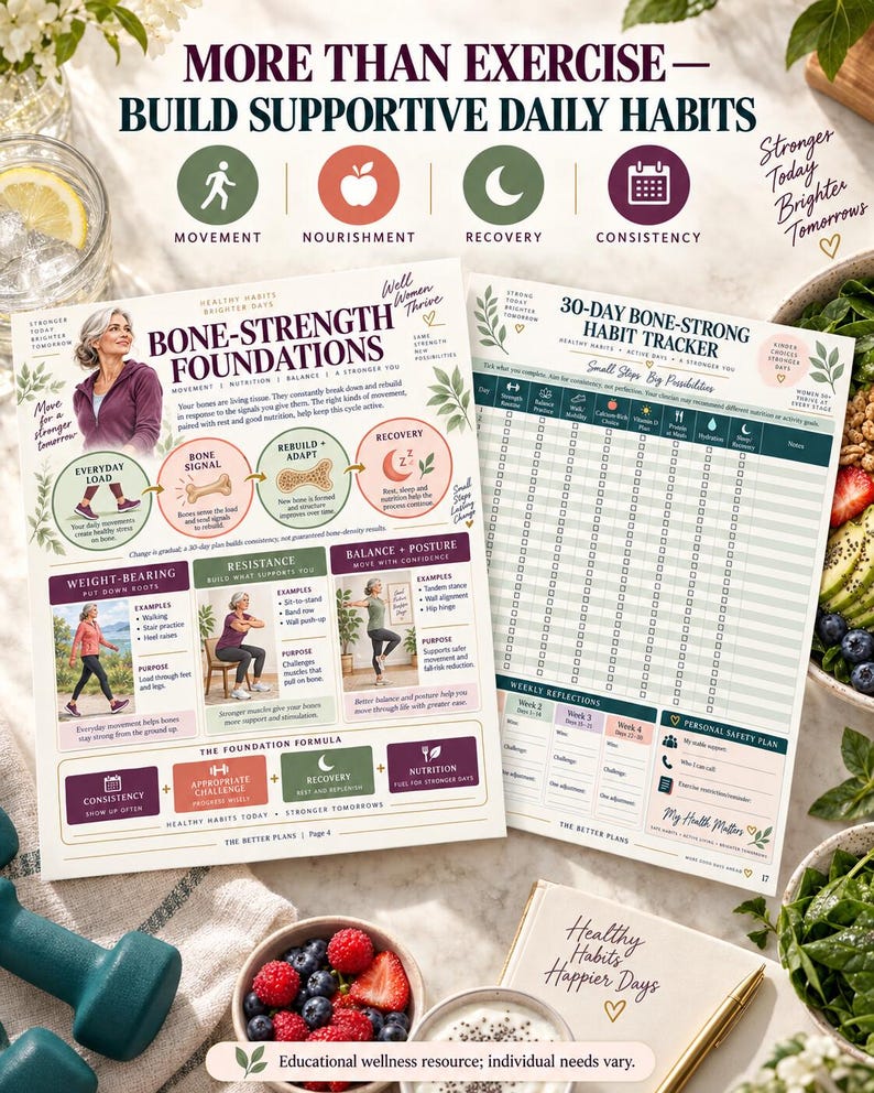 30-Day Bone Health Planner Printable, Strength and Balance Exercise Calendar, Women 50+ Home Workout Tracker, 3-Size PDF Bundle — original Etsy mockup 7