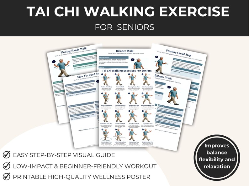 Printable Tai Chi Walking Exercises for Seniors, Balance Stability Routine (PDF) — original Etsy mockup 3