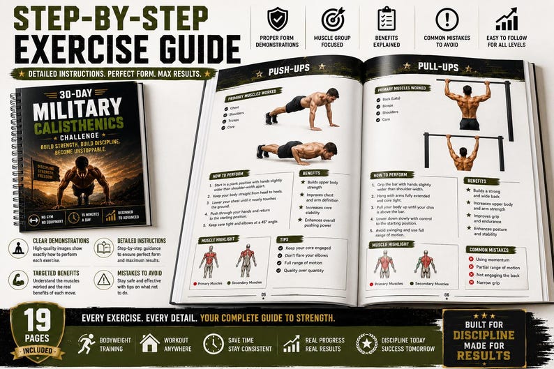 30-Day Military Calisthenics Challenge Printable | No-Equipment Bodyweight Plan — original Etsy mockup 4