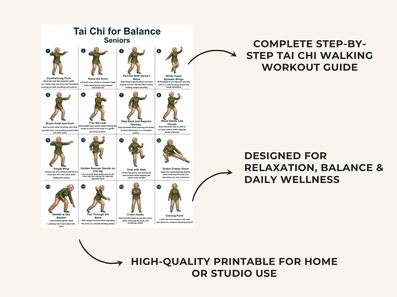 Tai Chi Walking Workout for Men Printable, Senior Balance & Mobility Exercise Chart, Gentle Fitness Routine PDF — original Etsy mockup 6