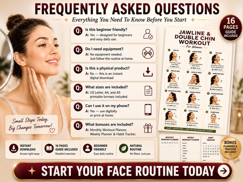 Jawline & Double Chin Exercises Printable | Face Yoga Neck Workout Chart — original Etsy mockup 6