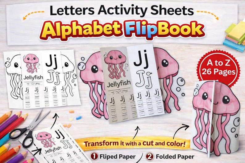 Alphabet Flip Book Printable: ABC Letter Tracing Activity (Digital Download) — original Etsy mockup 3