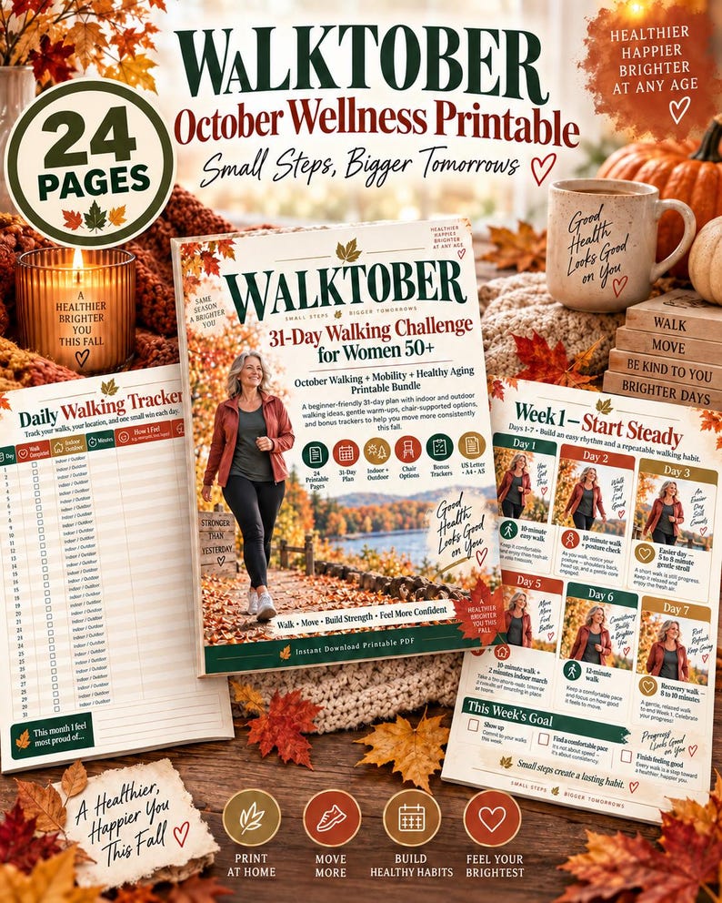 WALKTOBER 31-Day Walking Challenge for Women 50+, October Fitness & Walking Tracker Printable — original Etsy mockup 2