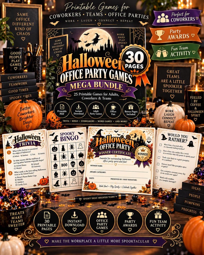 Halloween Office Party Games Mega Bundle, 30 Printable Games for Work, Coworker Team Building Activities, Adult Halloween Games PDF — original Etsy mockup 9