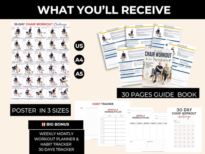 30-Day Chair Tai Chi Workout for Seniors, Exercise Plan (PDF) — original Etsy mockup 3