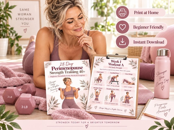 28-Day Perimenopause Workout Program | Women Over 40 Strength Training, Beginner Dumbbell Home Fitness PDF