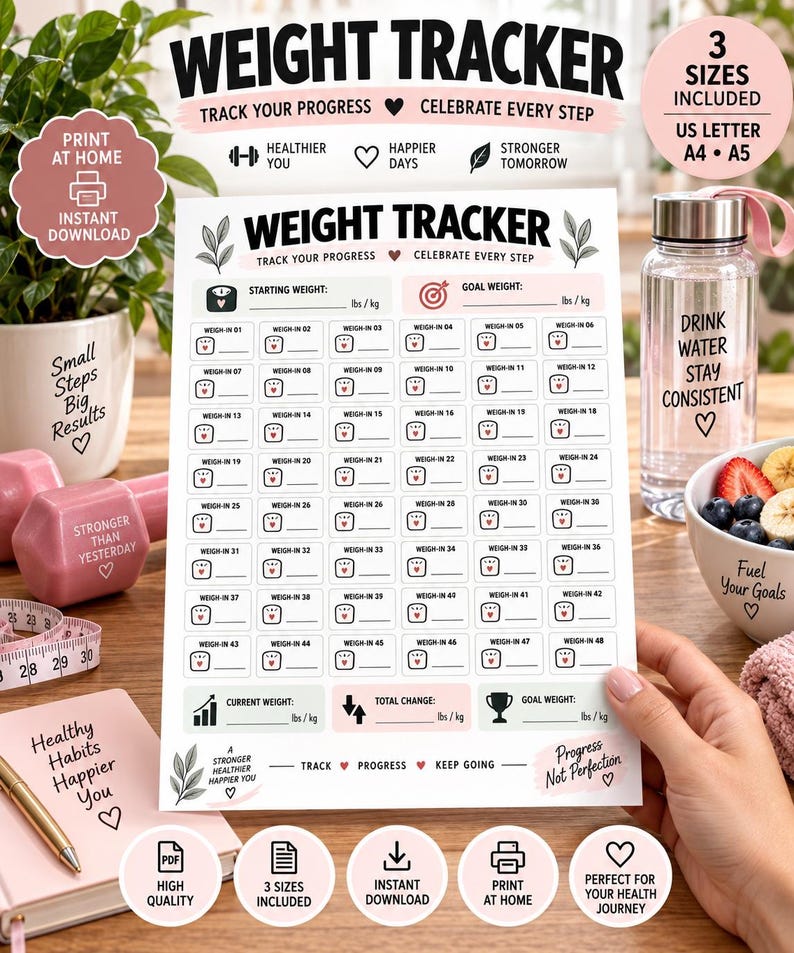 Weight Tracker – Weight Loss Goals and Weight Gain Goals Journal (Printable PDF) — original Etsy mockup 6