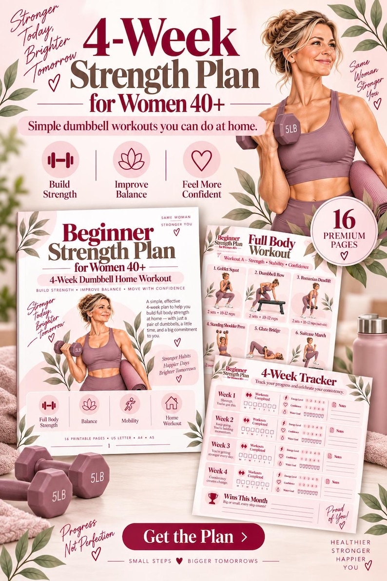 4 Week Dumbbell Workout for Women 40+, Beginner Home Strength Training PDF — original Etsy mockup 3