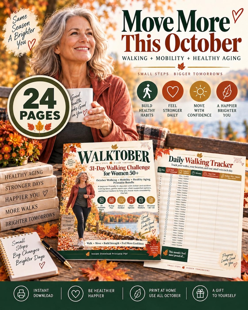 WALKTOBER 31-Day Walking Challenge for Women 50+, October Fitness & Walking Tracker Printable — original Etsy mockup 6