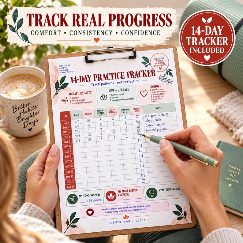 Pelvic Floor Exercises for Women, 14 Day Wellness Plan, Kegel Alternative Guide, Printable Workout Tracker, Instant Download — original Etsy mockup 8