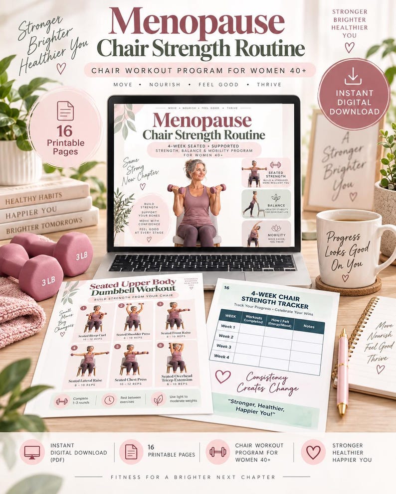 Menopause Chair Strength Routine, 4-Week Seated Workout for Women 40+, Balance & Mobility Printable — original Etsy mockup 9