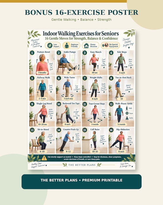 Senior Fitness Printable Bundle, 30 Day Walking Plan for Older Adults, Gentle Home Exercise, Caregiver Activity PDF and Trackers
