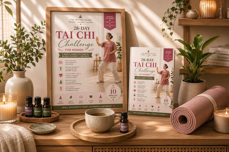 28 Day Tai Chi Challenge for Women ,Exercise Workbook for Seniors, Printable PDF, Gentle Movement and Progress Tracker — original Etsy mockup 6