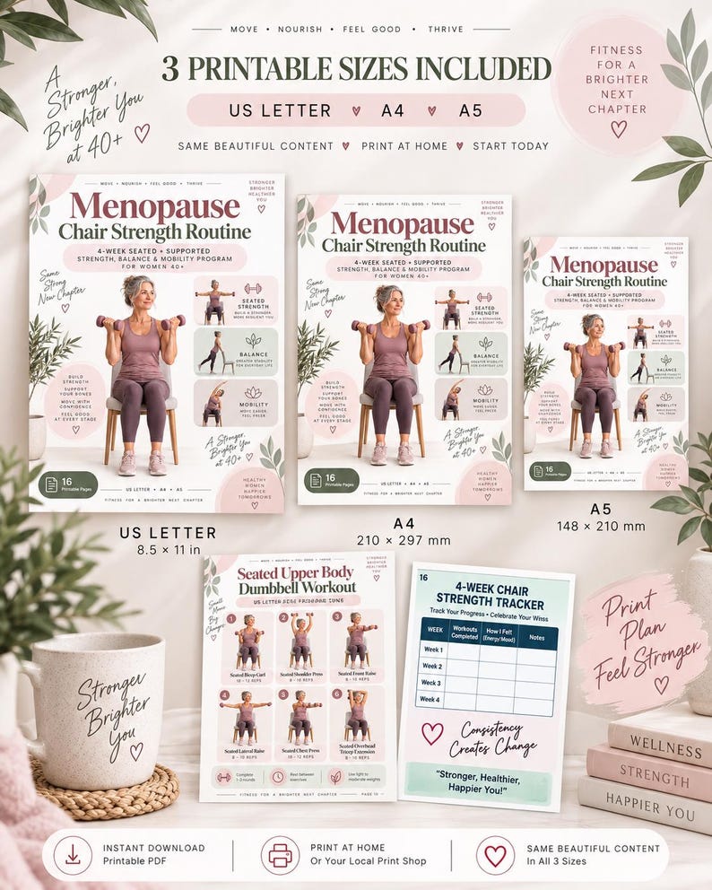 Menopause Chair Strength Routine, 4-Week Seated Workout for Women 40+, Balance & Mobility Printable — original Etsy mockup 3