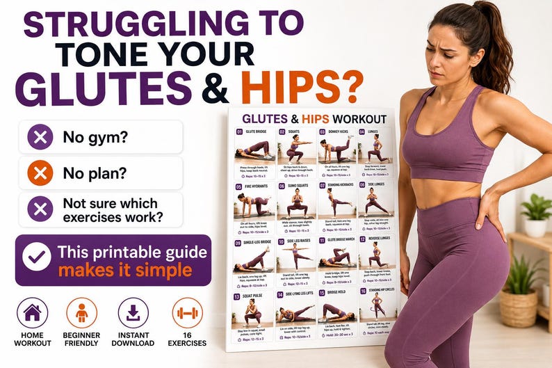 Glutes & Hips Workout Bundle Printable | Lower-Body Exercise Chart Tracker — original Etsy mockup 4