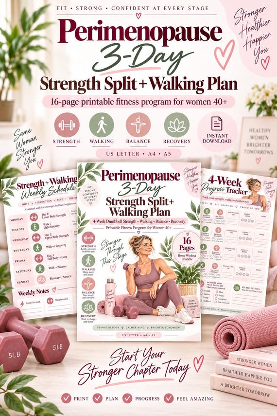 Women 40+ Strength Split and Walking Workout Planner