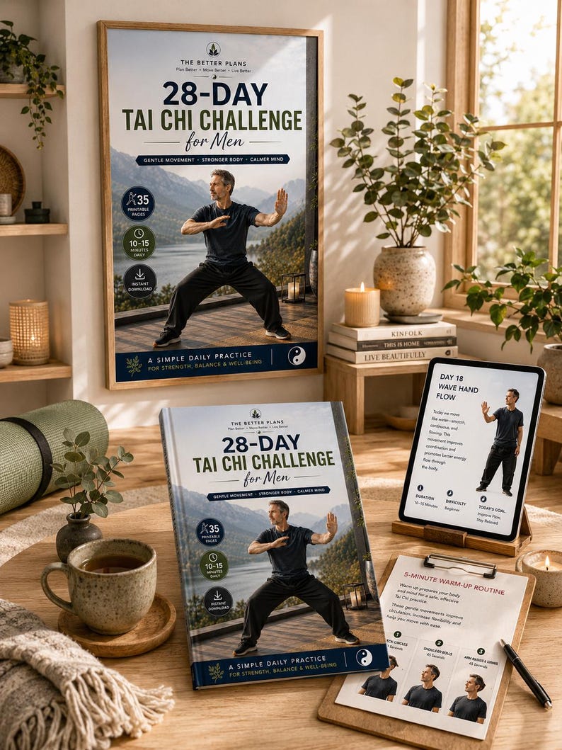 28-Day Tai Chi Challenge for Men | Beginner Balance & Mobility Workbook (Printable PDF) — original Etsy mockup 10