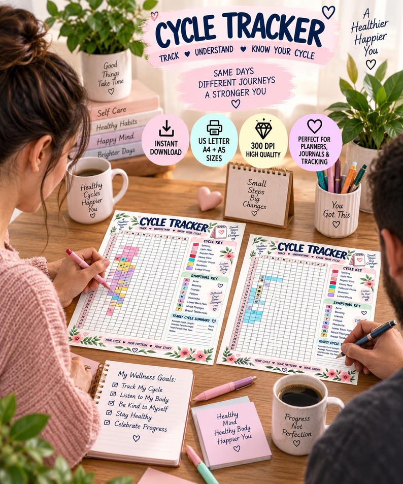 Cycle Tracker Printable, Period Tracker, Menstrual Cycle Calendar, Yearly Period Log, Ovulation & Symptom Tracker, Women Planner PDF — original Etsy mockup 5