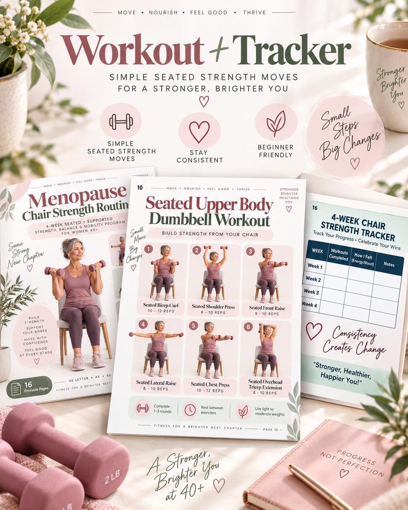 Menopause Chair Strength Routine, 4-Week Seated Workout for Women 40+, Balance & Mobility Printable — original Etsy mockup 10