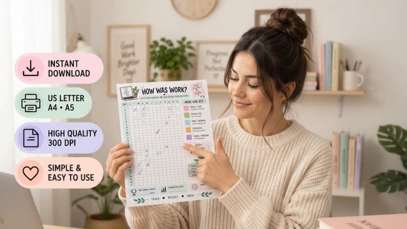 Work Vibe Tracker Printable, How Was Work Tracker, Daily Work Mood Log, Productivity Tracker, Career Wellness Planner, Work Journal PDF — original Etsy mockup 3