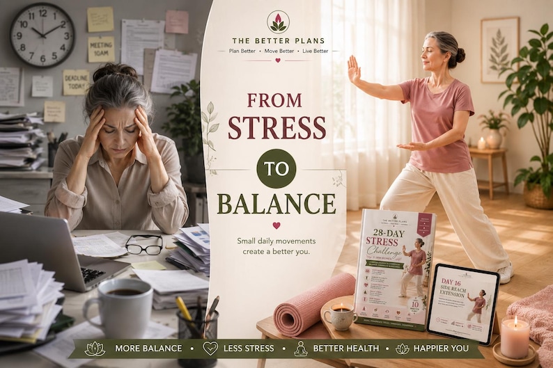 28 Day Tai Chi Challenge for Women ,Exercise Workbook for Seniors, Printable PDF, Gentle Movement and Progress Tracker — original Etsy mockup 4