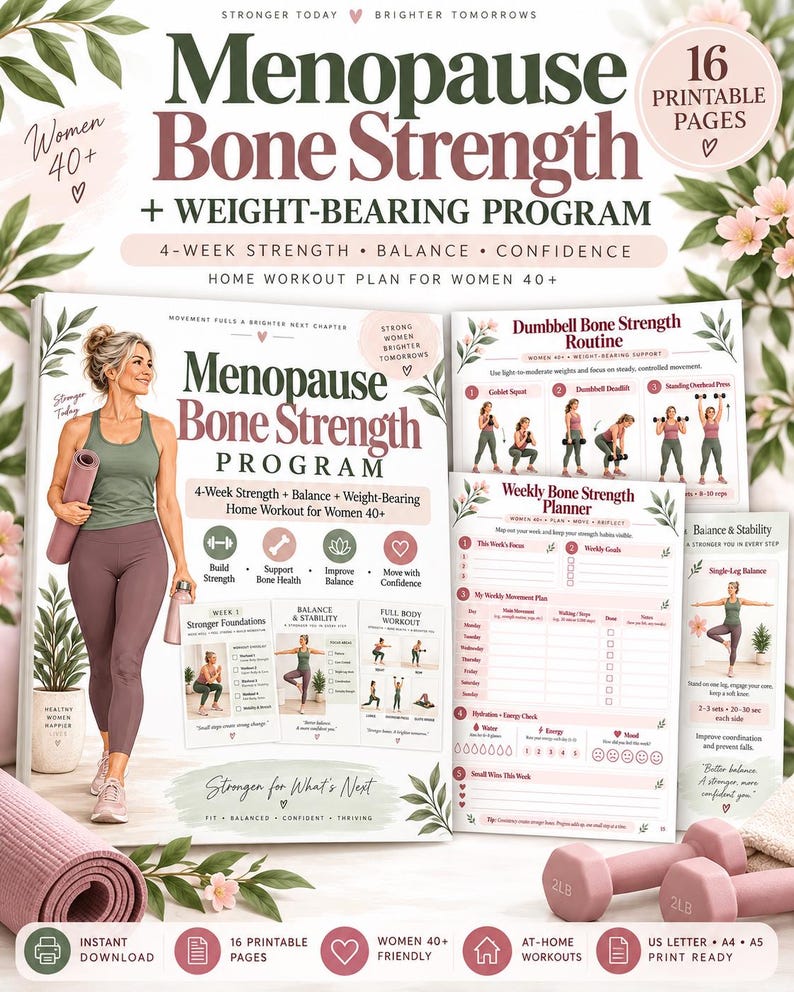 Menopause Bone Strength Program, Weight-Bearing Workout for Women 40+, 4-Week Balance & Walking Printable — original Etsy mockup 8