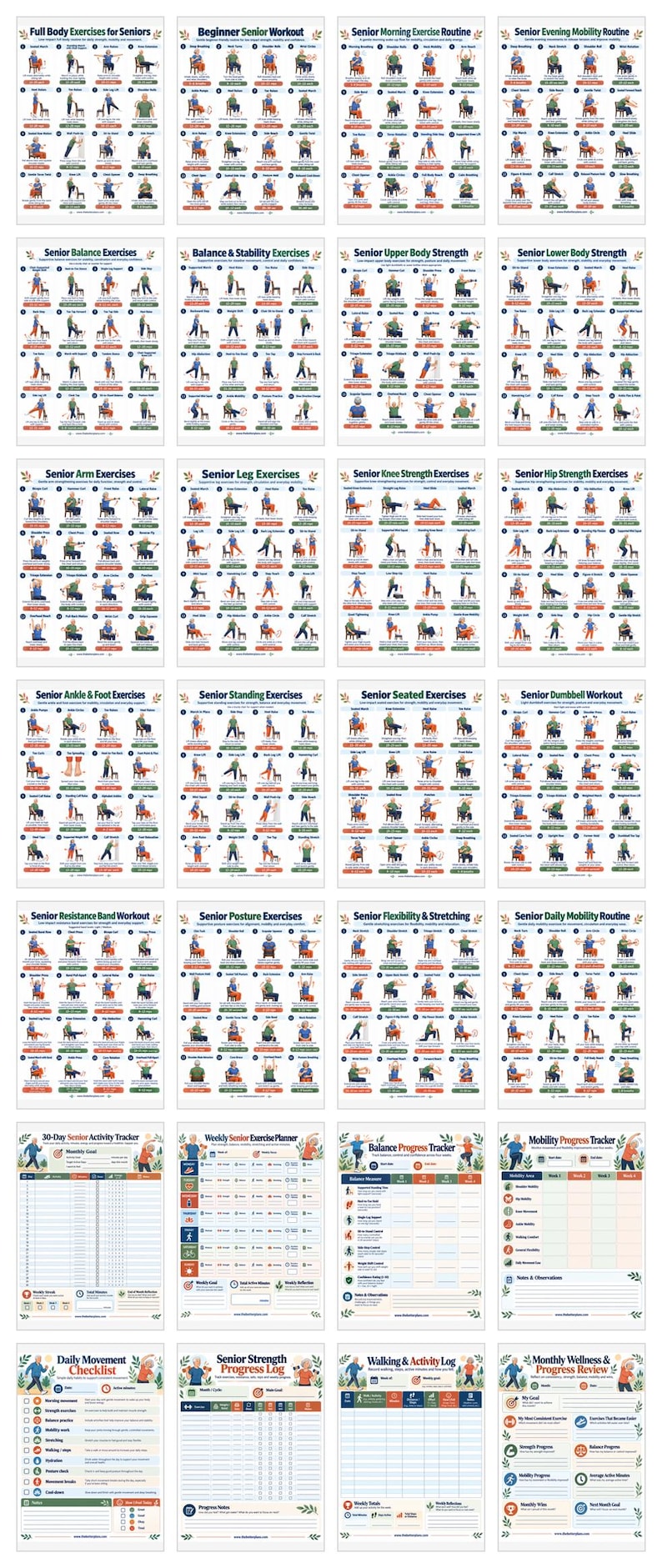 Exercise Posters for Seniors, 20 Low Impact Workout Charts + 8 Planners, Seated Standing Strength Balance PDF — original Etsy mockup 5