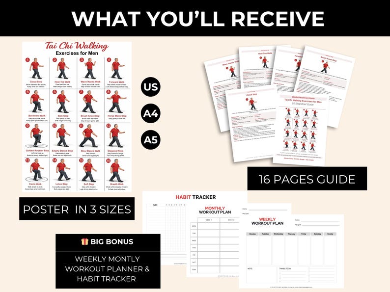 Tai Chi Walking Workout for Men Printable, Senior Balance & Mobility Exercise Chart, Gentle Fitness Routine PDF — original Etsy mockup 8
