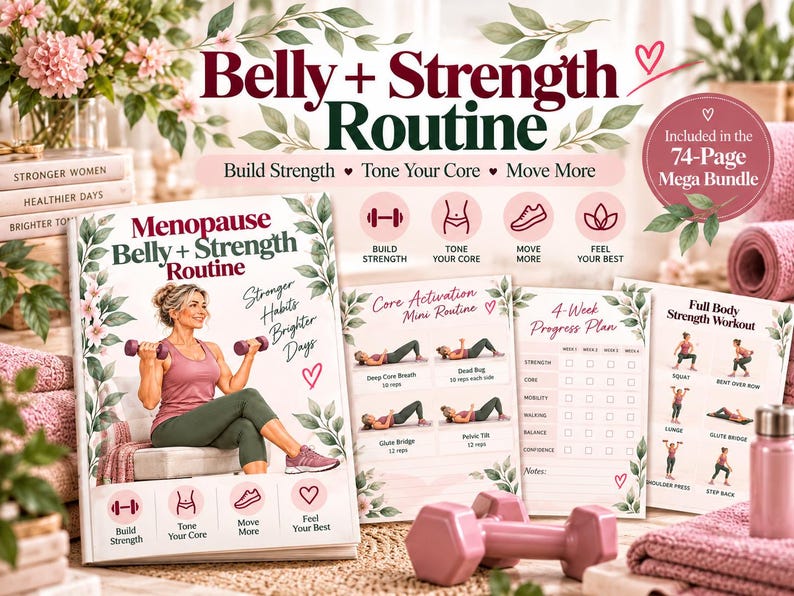 Menopause Strength & Wellness Bundle for Women 40+, 74-Page Printable Workout Planner — original Etsy mockup 6