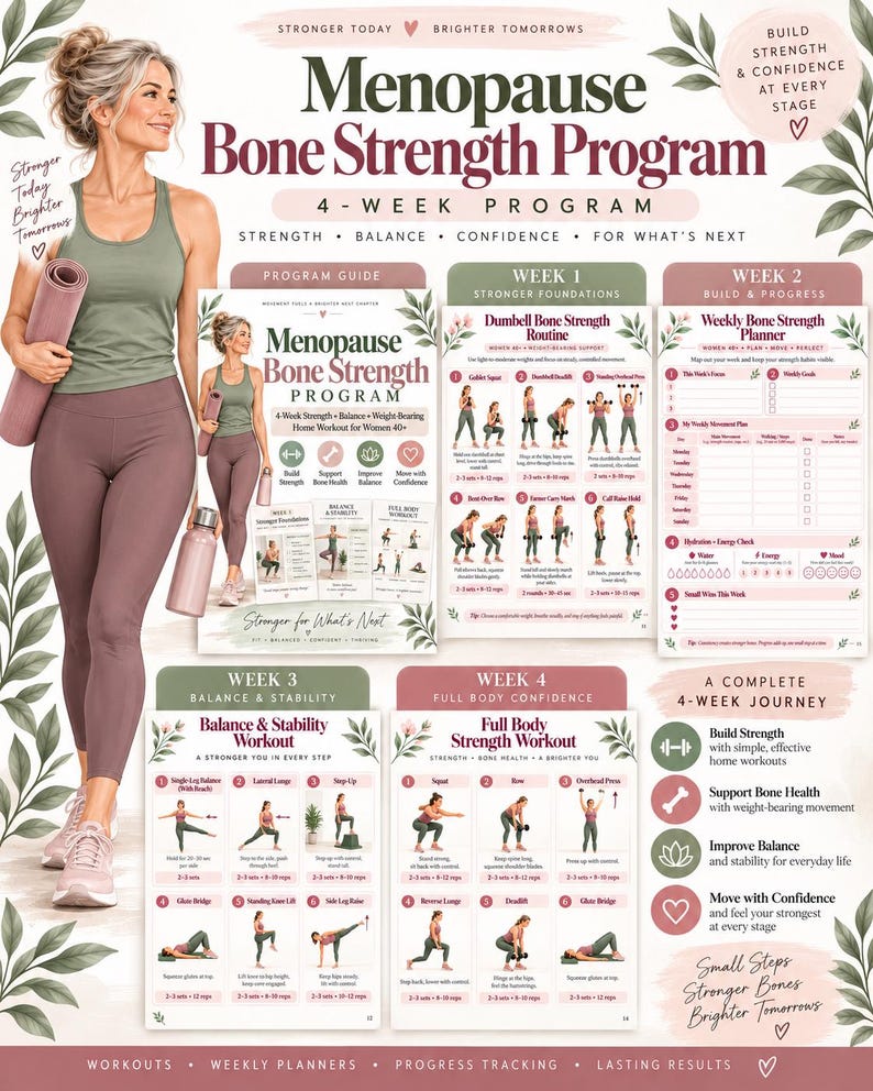 Women 40+ Bone Strength Workout, Menopause Strength Training, Balance, Walking & Mobility Printable — original Etsy mockup 8