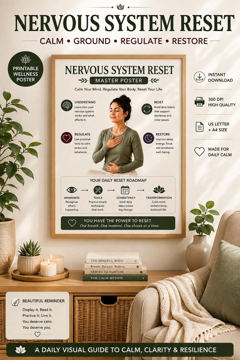 Nervous System Reset Printable Toolkit, Somatic Exercises, Stress Relief Guide (10 Page PDF) — original Etsy mockup 3